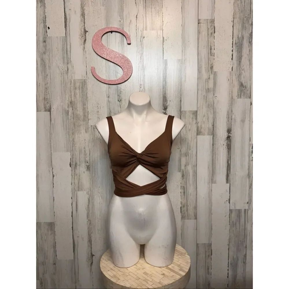 Brown Twist Front Wrap Crop Top – Size Small
